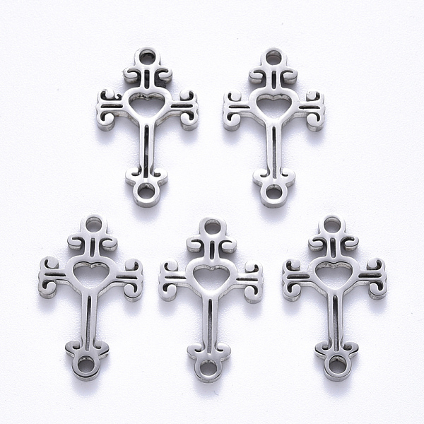 

PandaHall 201 Stainless Steel Links Connectors, Laser Cut, Cross with Heart, Stainless Steel Color, 19x12x1.5mm, Hole: 1.6mm 201 Stainless...