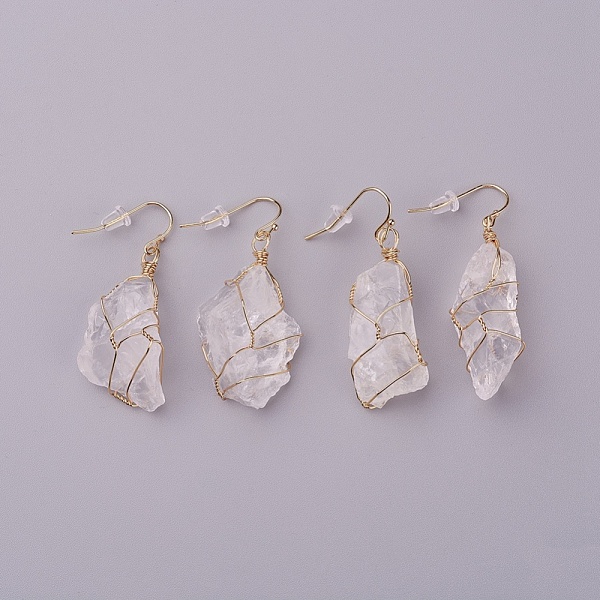 

PandaHall Natural Quartz Crystal Dangle Earrings, with Brass Findings and Plastic Ear Nuts, Nuggets, Golden, 22~50x10~23mm, Pin: 0.7mm..., White