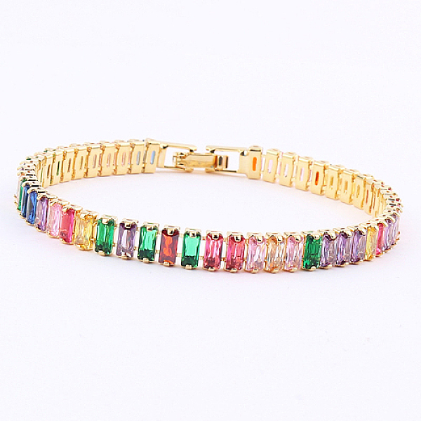 

PandaHall Cubic Zirconia Tennis Bracelets, Brass Rectangle Link Chain Bracelet, Colorful, No Size Cubic Zirconia Multicolor