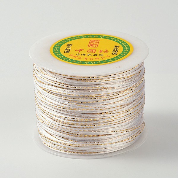 

PandaHall Gold Line Round String Polyester Cords, White, 2mm, about 109.36 yards(100m)/roll Polyester White