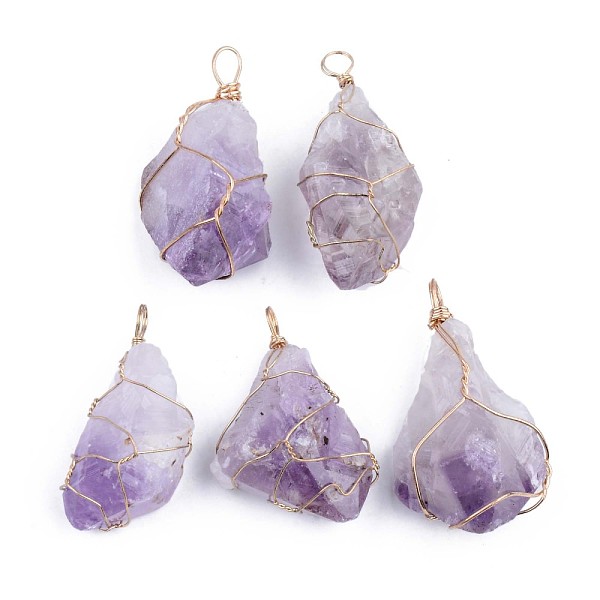 

PandaHall Rough Raw Natural Amethyst Pendants, Wire Wrapped Pendants, with Golden Plated Iron Findings, Nuggets, 45~60x20~35x15~30mm, Hole...