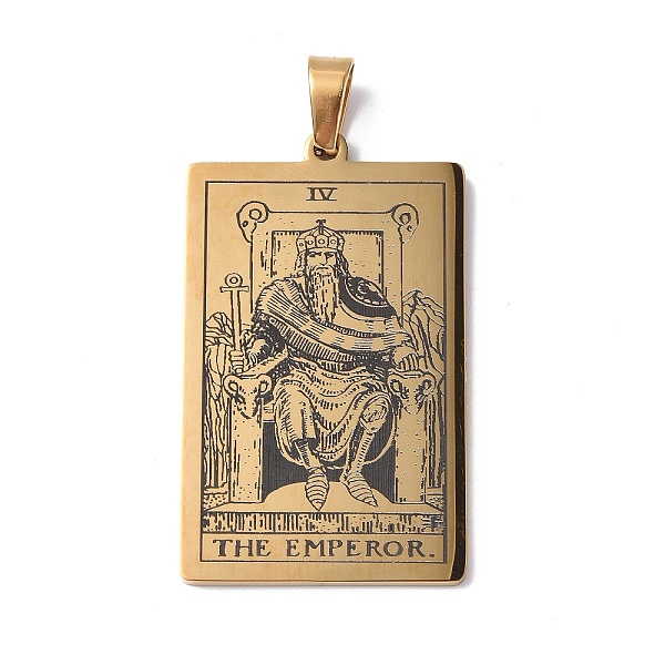 

PandaHall 201 Stainless Steel Pendant, Golden, Rectangle with Tarot Pattern, The Emperor IV, 40x24x1.5mm, Hole: 4x7mm 201 Stainless Steel...