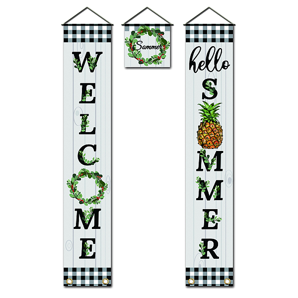 PandaHall Polyester Hanging Sign for Home Office Front Door Porch Decorations, Rectangle & Square, Word Welcome Summer, WhiteSmoke, 180x30cm...