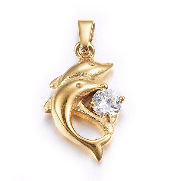 

PandaHall 304 Stainless Steel Pendants, with Cubic Zirconia, Dolphin, Clear, Golden, 21x14x5mm, Hole: 5x3mm Stainless Steel+Cubic Zirconia...