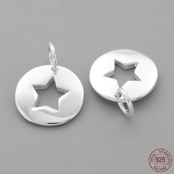 

PandaHall 925 Sterling Silver Charms, Flat Round with Star, Silver, 14.5x11x1.5mm, Hole: 3mm Sterling Silver Flat Round Silver