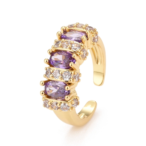 

PandaHall Bling Violet Cubic Zirconia Cuff Rings, Brass Open Rings for Women , Real 18K Gold Plated, US Size 6 1/4(16.7mm) Brass+Cubic..., Purple