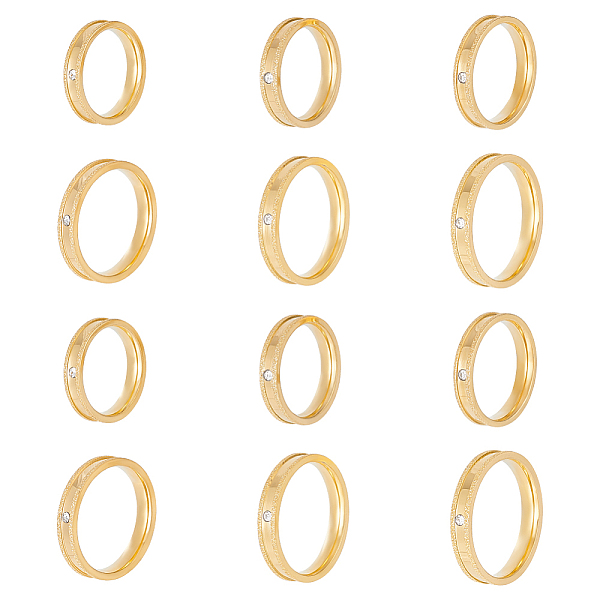 

PandaHall Unicraftale 12Pcs 6 Size Crystal Rhinestone Grooved Finger Rings Set, Stainless Steel Jewelry for Women, Golden, Inner Diameter..., Clear