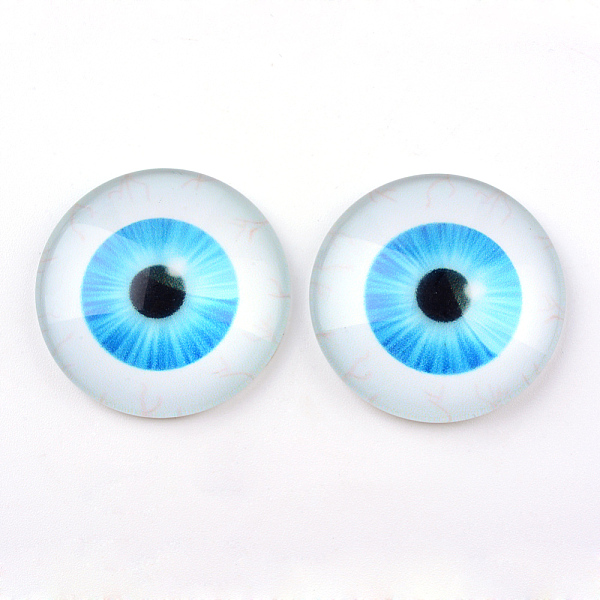 

PandaHall Glass Cabochons for DIY Projects, Half Round/Dome with Dragon Eye Pattern, Sky Blue, 10x3.5mm Glass Half Round Blue