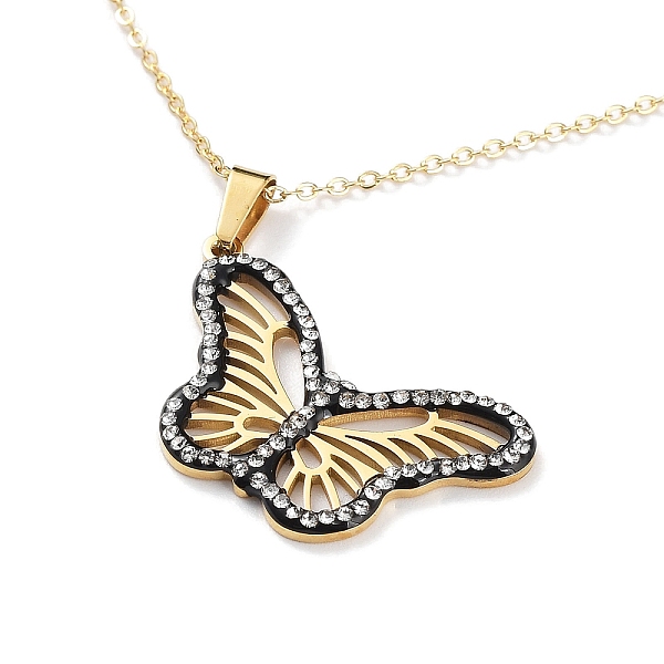 

PandaHall Butterfly Rhinestone Pendant Necklaces, Ion Plating(IP) 304 Stainless Steel Cable Chains, Golden, 18.11 inch(46cm) Rhinestone..., Clear