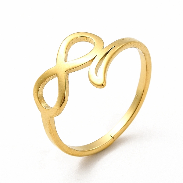 

PandaHall Ion Plating(IP) 304 Stainless Steel Hollow Out Infinity Finger Ring for Women, Real 18K Gold Plated, Inner Diameter: 17mm 304...