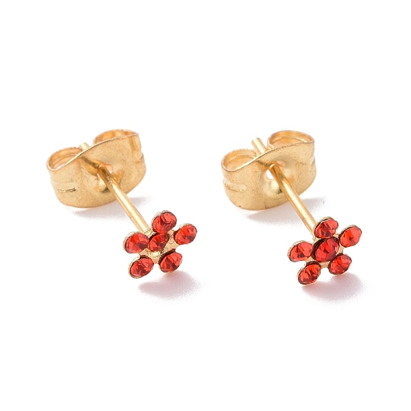 

PandaHall Rhinestone Flower Stud Earrings with 316L Surgical Stainless Steel Pins, Gold Plated 304 Stainless Steel Jewelry for Women, Ruby..., Red