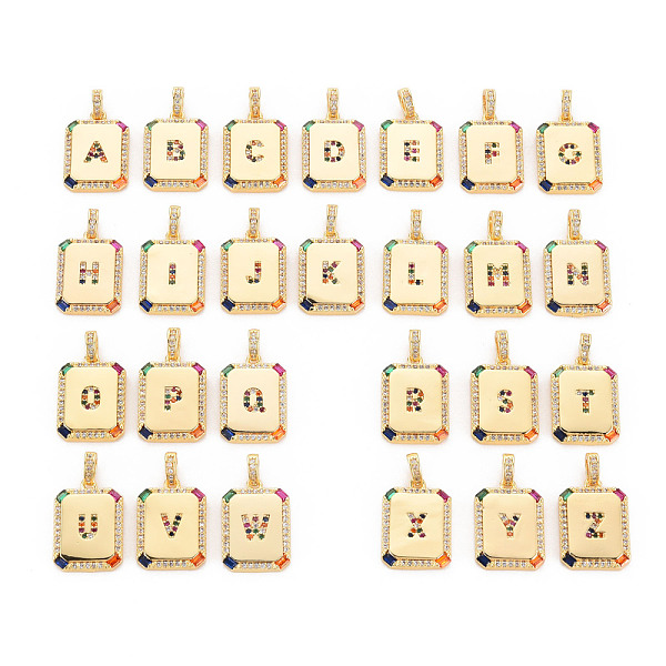 

PandaHall Brass Micro Pave Cubic Zirconia Pendants, Nickel Free, Rounded Rectangle with Letter A~Z, Colorful, 18.5x13x2.5mm, Hole: 3.5x3mm...