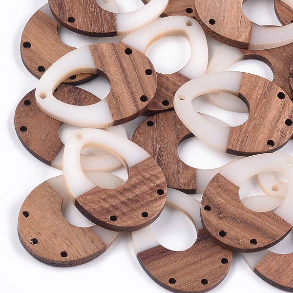 

PandaHall Resin & Walnut Wood Chandelier Components Links, teardrop, Creamy White, 37.5x28x3~3.5mm, Hole: 1.8mm Resin+Wood Teardrop