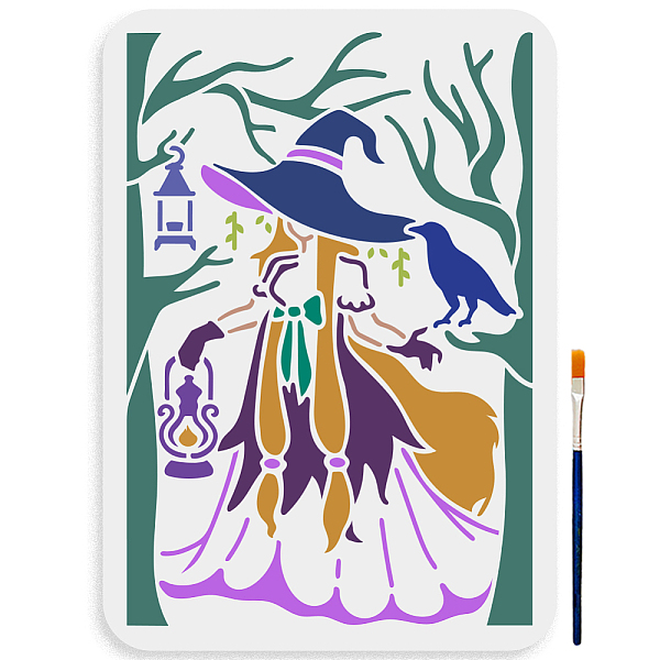 

PandaHall MAYJOYDIY US 1Pc Halloween PET Hollow Out Drawing Painting Stencils, with 1Pc Art Paint Brushes, for DIY Scrapbook, Photo Album...