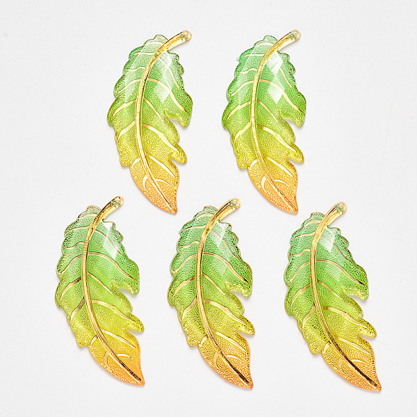 

PandaHall Transparent Acrylic Big Pendants, with Plated Bottom, Leaf, Lime, 61.5x27x4mm, Hole: 1.2mm Acrylic Leaf Green