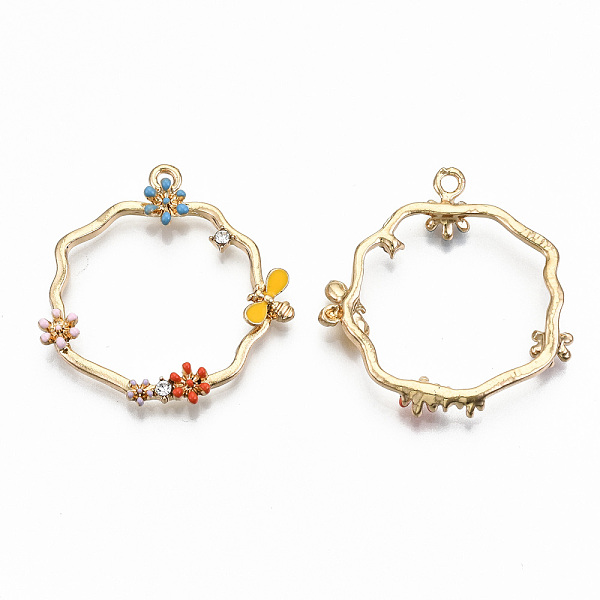 

PandaHall Alloy Enamel Pendants, with Crystal Rhinestone, Cadmium Free & Lead Free, Garland, Light Gold, Colorful, 35x33x4mm, Hole: 1.8mm..., Clear