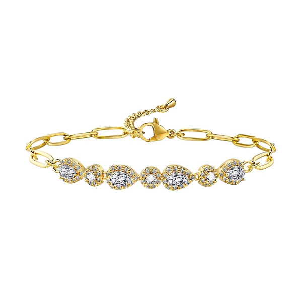 

PandaHall Brass Micro Pave Cubic Zirconia Bracelets for Women, Paperclip Chain Bracelet with Lobster Claw Clasp, Golden, Teardrop, 7-7/8..., Clear