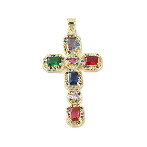 

PandaHall Real 18K Gold Plated Brass Micro Pave Random Color Cubic Zirconia Pendants, with Glass, Cross, Colorful, 45.5x26.5x4.5mm, Hole...