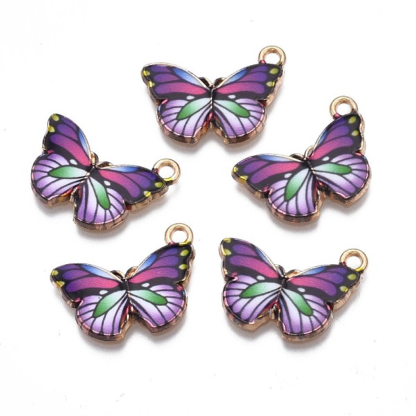 PandaHall Printed Alloy Pendants, Cadmium Free & Nickel Free & Lead Free, Light Gold, Butterfly, Slate Blue, 15x20x1.5mm, Hole: 1.8mm Alloy...