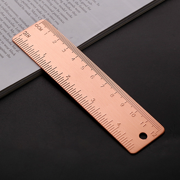 PandaHall 12cm Durable Straight Brass Ruler, Metal Bookmark Measuring Tool, School Office Supplies, Rose Gold, 126x30x10mm Brass