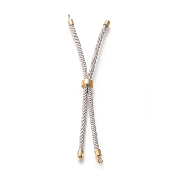 Nylon Twisted Cord Bracelet Making, Slider Bracelet Making, with Eco-Friendly Brass Findings, Round, Golden, Light Grey, 8.66-9.06 inch(22-23cm), Hole: 2.8mm, Single Chain Length: about 4.33-4.53 inch(11-11.5cm)