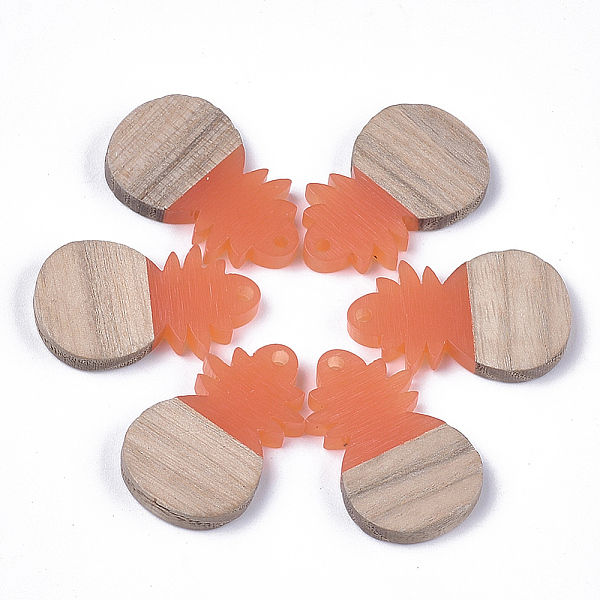 

PandaHall Resin & Wood Pendants, Pineapple, Coral, 28x17.5x3mm, Hole: 1.8mm Resin+Wood Fruit Red