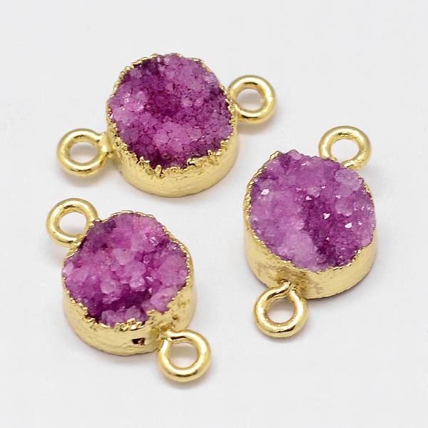 

PandaHall Electroplated Natural & Dyed Druzy Agate Links connectors, with Golden Plated Brass Findings, Flat Round, Medium Orchid..., Purple