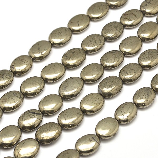 

PandaHall Oval Natural Pyrite Beads Strands, 14x10x5mm, Hole: 1mm, about 28pcs/strand, 15.7 inch Pyrite Oval Yellow