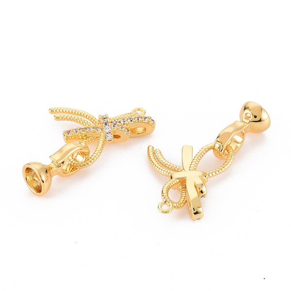 

PandaHall Brass Micro Pave Clear Cubic Zirconia Fold Over Clasps, Nickel Free, Bowknot, Real 18K Gold Plated, 22x18x4mm, hole: 1.2mm, Clasp...