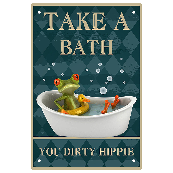 PandaHall CREATCABIN Funny Frog Metal Tin Sign Take A Bath You Dirty Hippie Sign Vintage Retro Poster Plaque Wall Decor for Home Kitchen Bar...