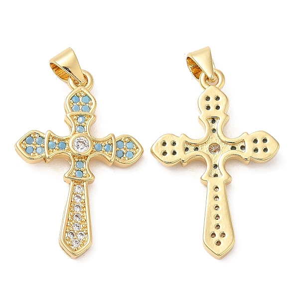 

PandaHall Brass Micro Pave Cubic Zirconia Pendants, Lead Free & Cadmium Free, Long-Lasting Plated, Cross, Real 18K Gold Plated, 27.5x18x3mm..., Blue