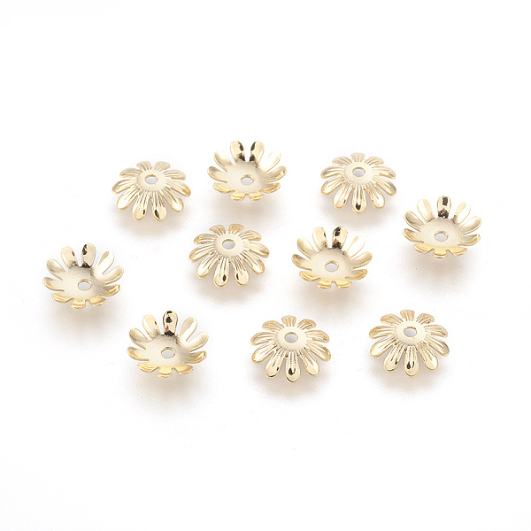 

PandaHall Brass Bead Caps, Nickel Free, Real 18K Gold Plated, Flower, 10x2.5mm, Hole: 1.5mm Brass