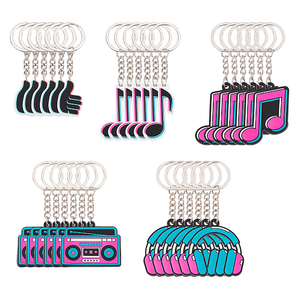 PandaHall CRASPIRE 60pcs 5 Style PVC Pendant Keychain, with Iron Findings, Radio & Music Note & Headset, Mixed Patterns, 8.5~10cm...