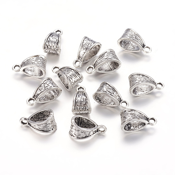

PandaHall Charm Carrier Tibetan Style Tube Bails, Loop Bails, Bail Beads, Antique Silver Color, about 7.5mm wide, 15mm long, hole: 1.5mm...