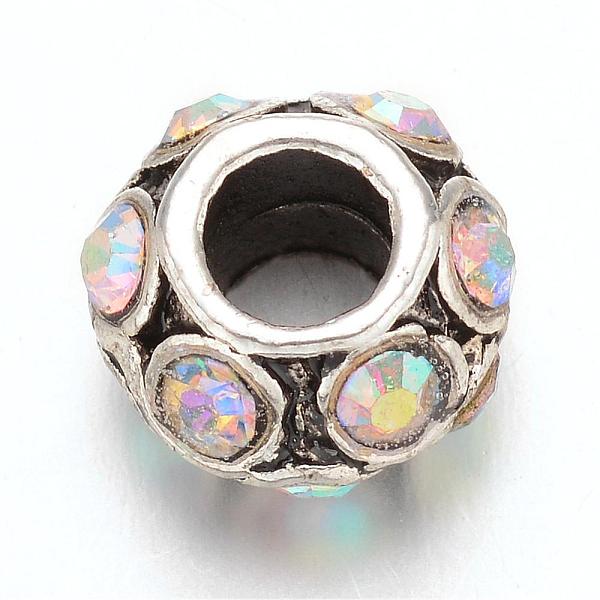 

PandaHall Rondelle Tibetan Style Alloy Rhinestone European Large Hole Beads, Crystal AB, 11x7mm, Hole: 4.5mm Alloy+Rhinestone Rondelle Clear