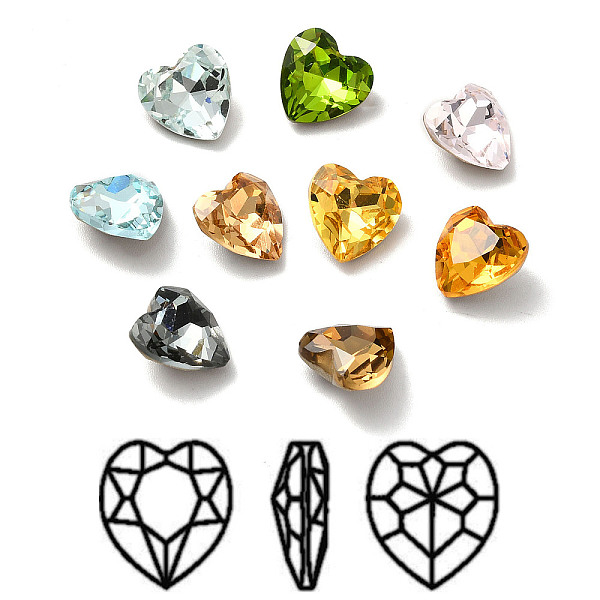 

PandaHall Faceted K9 Glass Rhinestone Cabochons, Pointed Back & Back Plated, Heart, Mixed Color, 8x8x4mm Glass Rhinestone Heart Multicolor