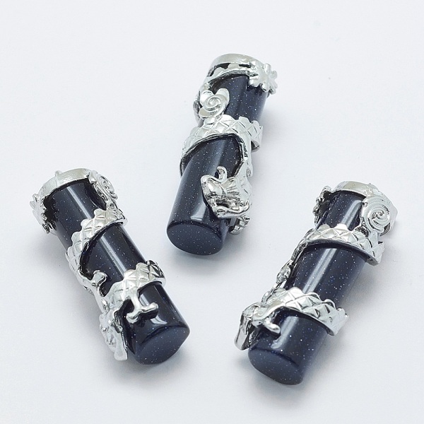 

PandaHall Synthetic Blue Goldstone Pendants, with Brass Findings, Column with Dragon, Platinum, 40.5~41.5x14x15mm, Hole: 3.5x5mm Blue...