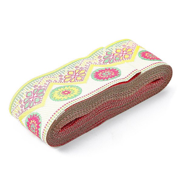 

PandaHall Embroidery Polyester Ribbons, Jacquard Ribbon, Garment Accessories, Floral Pattern, Misty Rose, 2 inch(50mm), 7m/roll Polyester