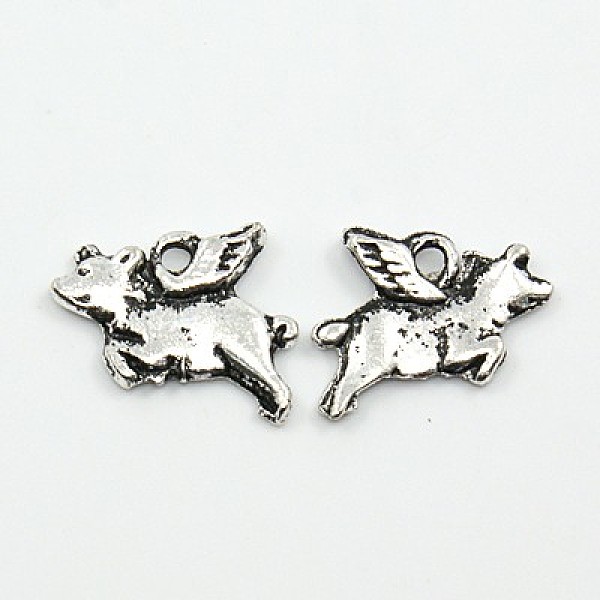 

PandaHall Alloy Pendants, Cadmium Free & Lead Free, Flying Pig, Antique Silver, 15x10x3mm, Hole: 2mm Alloy Pig