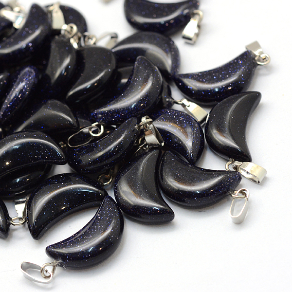

PandaHall Moon Synthetic Blue Goldstone Pendants, with Platinum Tone Brass Findings, 21~24x12~14x5~6mm, Hole: 2x7mm Blue Goldstone Moon