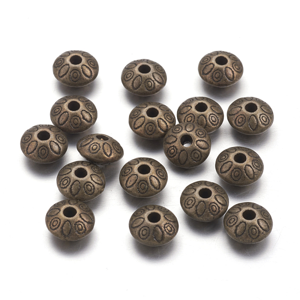 

PandaHall Tibetan Style Alloy Spacer Beads, Cadmium Free & Nickel Free & Lead Free, Rondelle with Flower, Antique Bronze, 9x9x6mm, Hole...