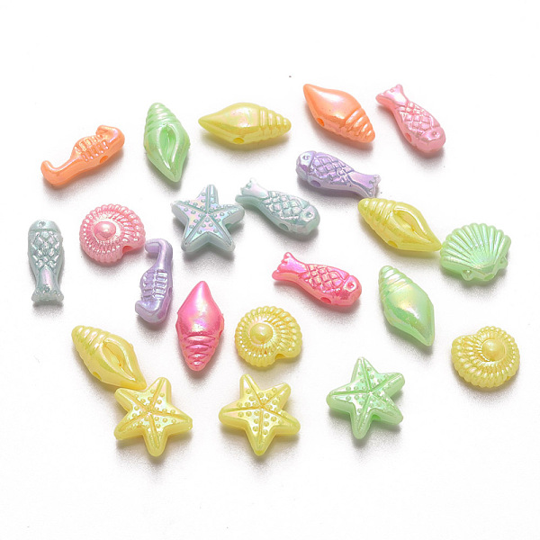 

PandaHall Opaque Acrylic Beads, AB Color Plated, Mixed Marine Organism Shapes, Mixed Color, 5~14x5~12x3.5~4.5mm, Hole: 1.6mm, about..., Multicolor