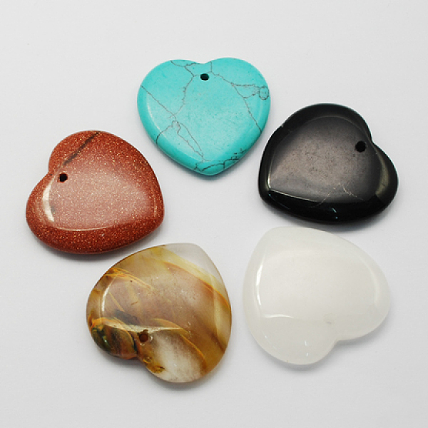 

PandaHall Mixed Gemstone Pendants, Mixed Style, Heart, 34~35.5x34.5~35.5x6.5~8.5mm, Hole: 1.5mm Mixed Stone Heart Multicolor