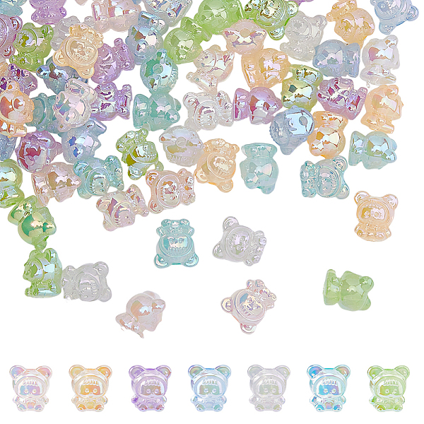 PandaHall DICOSMETIC 70Pcs 7 Colors UV Plating Rainbow Iridescent Acrylic Beads, Baby Girl with Bear Clothes, Mixed Color, 17.5x16.5x14mm...