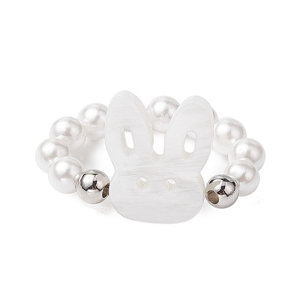 

PandaHall Round Shell Pearl & Brass Beads Stretch Rings, Natural Freshwater Shell Rabbit Ring for Women, Platinum, US Size 7 1/4(17.5mm)...