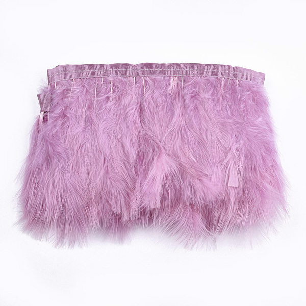 

PandaHall Turkey Feather Fringe Trimming, Costume Accessories, Dyed, Flamingo, 120~180mm, about 2m/bag Feather Feather Pink