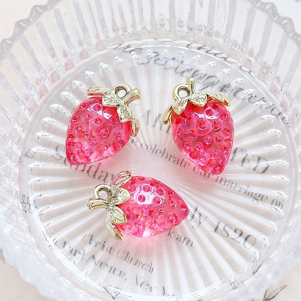 

PandaHall Acrylic Pendants, Strawberry, Cerise, 32x23mm Acrylic Strawberry Red