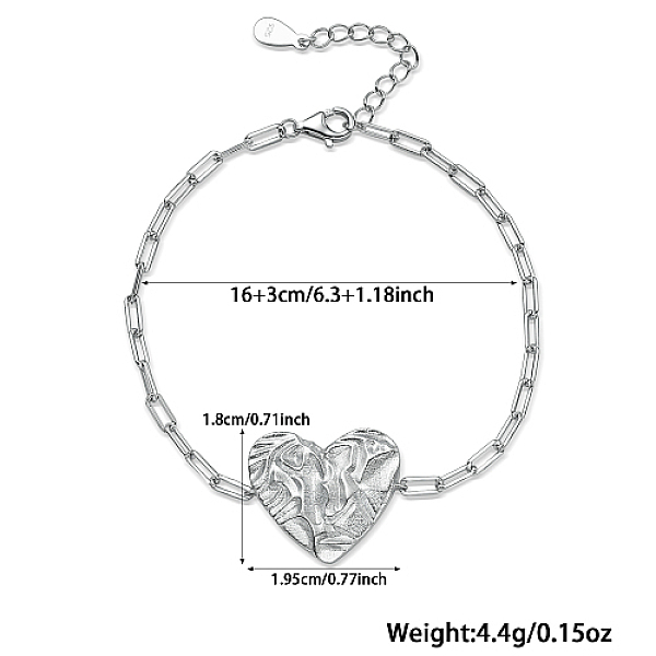 

PandaHall Rhodium Plated 925 Sterling Silver Cable Chains Bracelets, Heart Link Bracelets for Women, Platinum, 6-1/4 inch(16cm) Sterling...