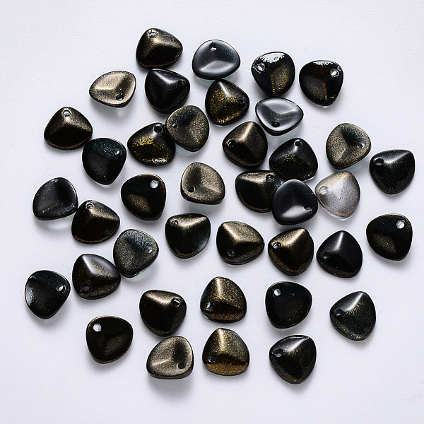 

PandaHall Transparent Spray Painted Glass Charms, with Glitter Powder, Petaline, Black, 7x8x2.5mm, Hole: 1mm Glass Petaline Black