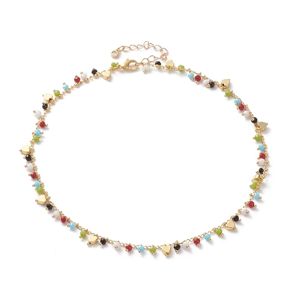 

PandaHall Pendant Necklaces, with Rondelle Faceted Glass Beads, Brass Heart Beads and 304 Stainless Steel Lobster Claw Clasps, Colorful...